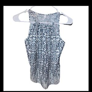 navy and white floral scroll pattern sleeveless tank top lightweight fabric